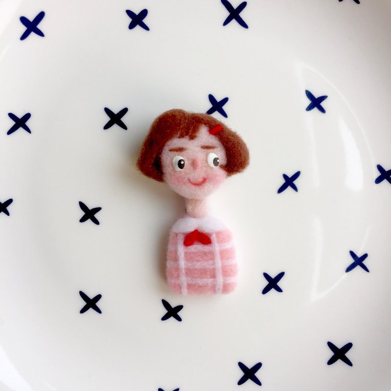 可改发夹！羊毛毡人偶女孩娃娃胸针别针胸花 - 胸针 - 羊毛 粉红色