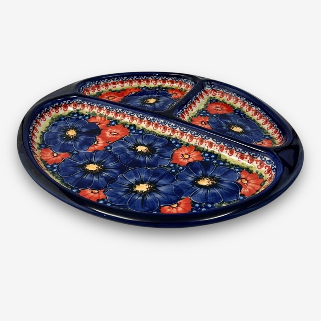 波兰手绘手工陶-分隔盘 28cm 赤蓝芳华系列 - 盘子/餐盘/盘架 - 陶 蓝色