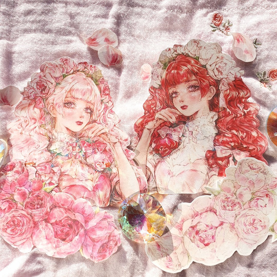 牡丹花 INS 风格 花女孩贴纸 - 贴纸 - 纸 