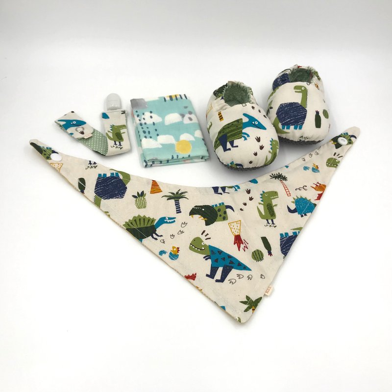 几何恐龙-实用组礼盒 - 满月礼盒 - 棉．麻 绿色