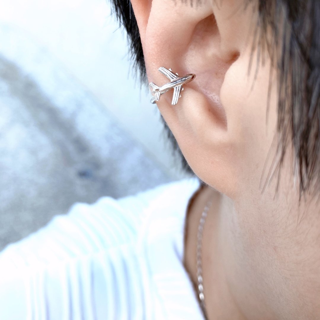 MIH 金工首饰 | 旅途 飞机 纯银耳骨夹 airplane silver earcuff - 耳环/耳夹 - 纯银 银色