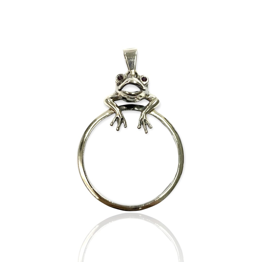 Victorian Style Frog with Ruby Magnifying Glass Loop Pendant 925 Sterling Silver - 其他 - 纯银 银色