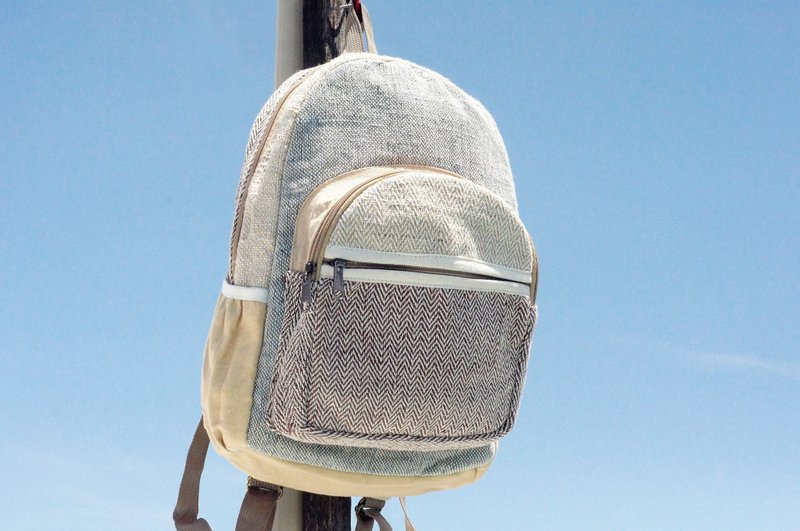 情人节 限量一件棉麻拼接设计后背包 / 肩背包 / 民族登山包 / 拼布包 / 棉麻后背包 / 旅行包- 蓝色天空 原味色调(小) - 后背包/双肩包 - 棉．麻 多色