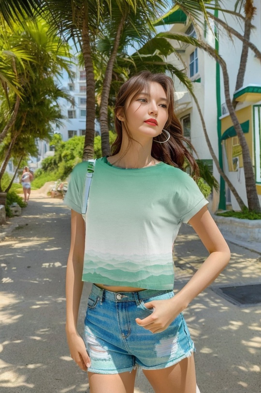山系短袖 T Shirt 绿色群山 原创设计 速干物料 - 女装运动衣 - 聚酯纤维 