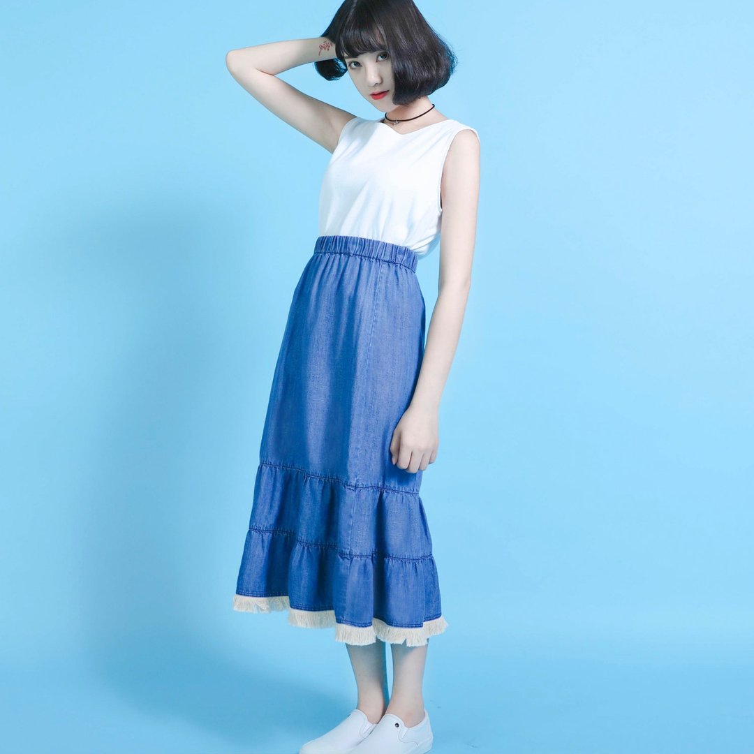 SU:MI said Jose 荷西牛仔流苏长裙_6SF204_蓝 - 裙子 - 棉 蓝色