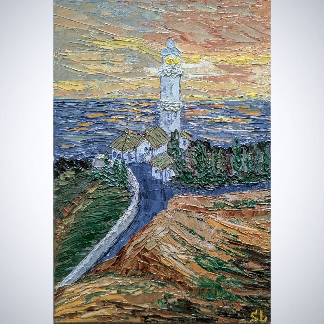 海边的灯塔，山景布面油画 8x12 英寸 - 海报/装饰画/版画 - 其他材质 多色