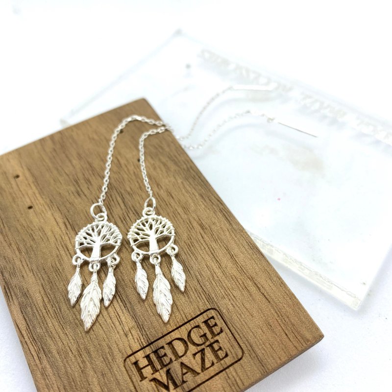 纯银 捕梦器 925 防敏感耳环 - 耳环/耳夹 - 纯银 白色