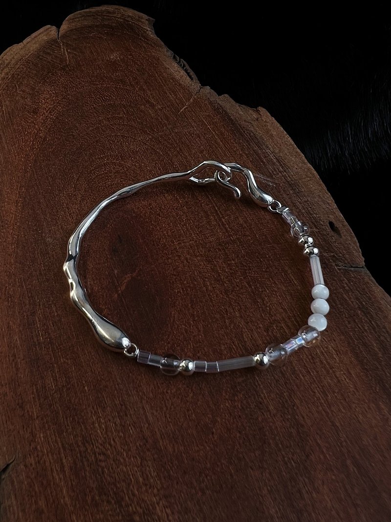 湖面倒映星光 天然白贝珠x925纯银 原创手作小众 串珠手链 手环 - 手链/手环 - 纯银 银色