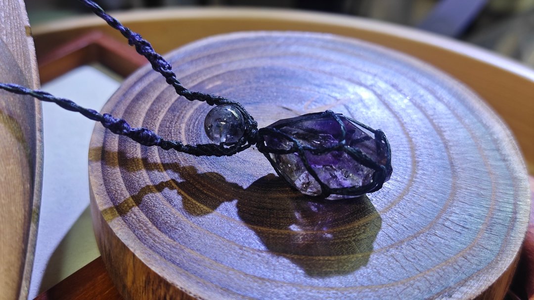 原创|手工编织颈绳|紫超级七|超级七|macrame & super seven - 项链 - 水晶 