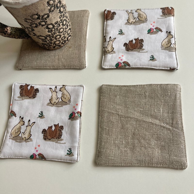 复活节杯垫 6 件套亚麻棉杯垫 11.5 x 11.5 厘米 - 杯垫 - 亚麻 白色