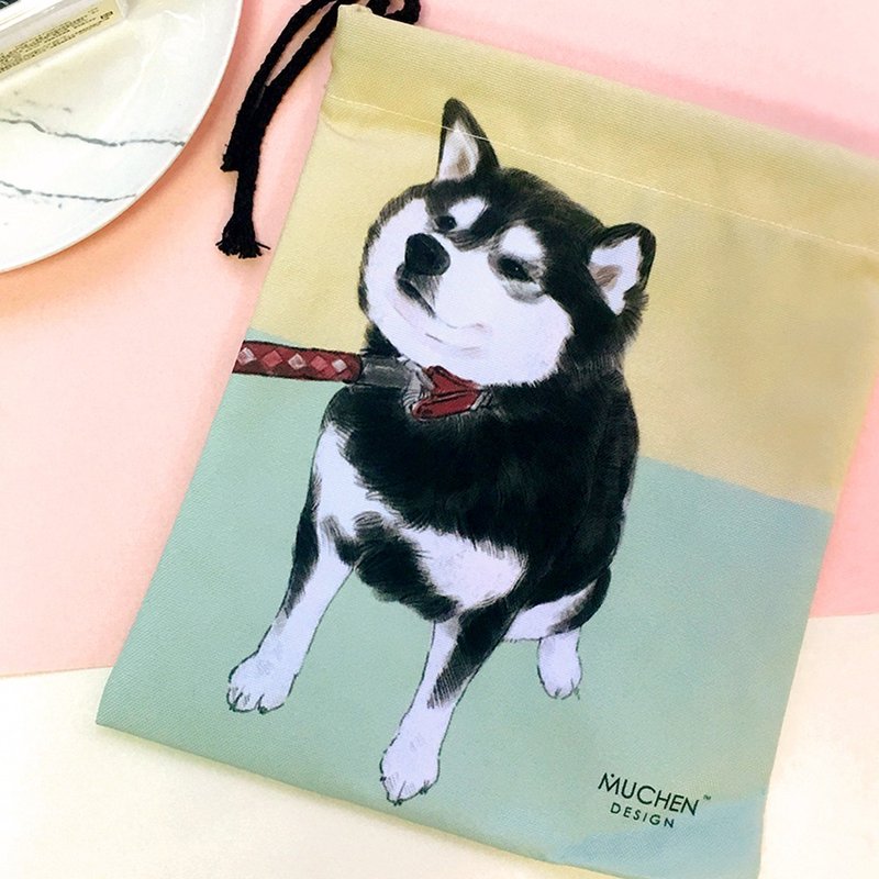 不想回家!小黑柴 加厚束口包(手绘狗狗手机袋.化妆包.小包)/圣诞节礼物 - 化妆包/杂物包 - 其他材质 黄色