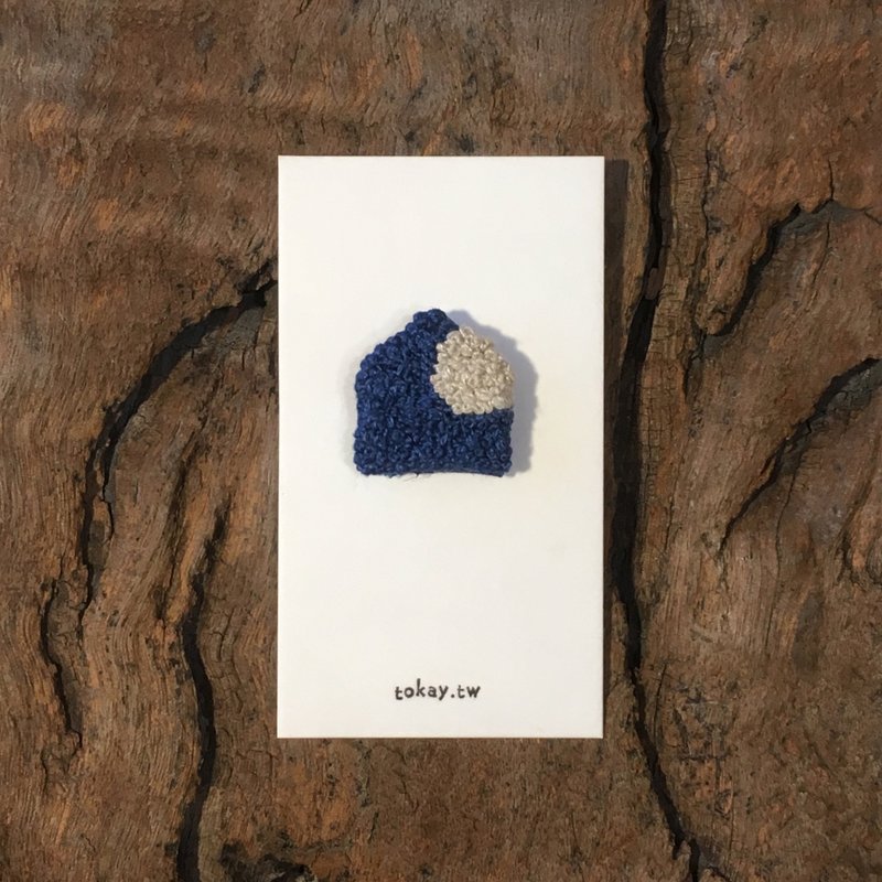 小房子别针 002 蓝白房 - 胸针 - 绣线 蓝色