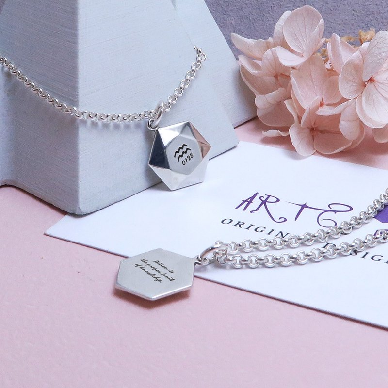 可刻字 六角银砖项链 925纯银 女生饰品 定制化银饰 礼物订制 - 项链 - 纯银 银色