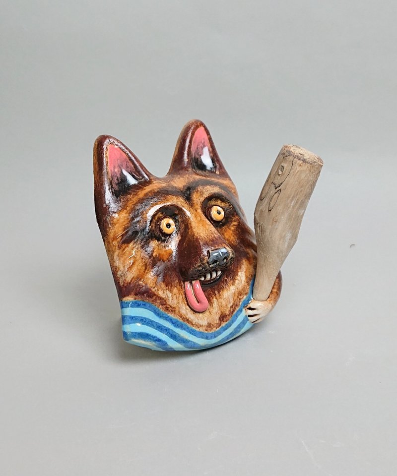 狼犬扩香器02(手工陶制品) - 香薰/精油/线香 - 陶 白色