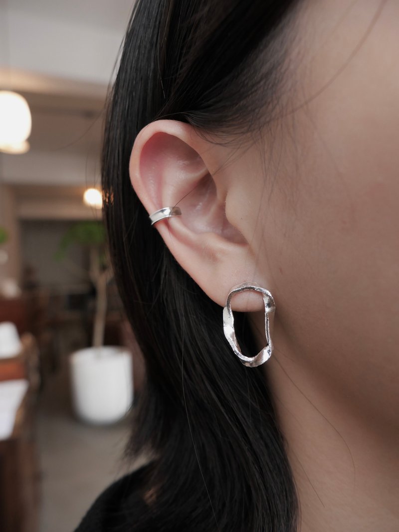 银融 水波光影 - 耳环/耳夹 - 银 银色