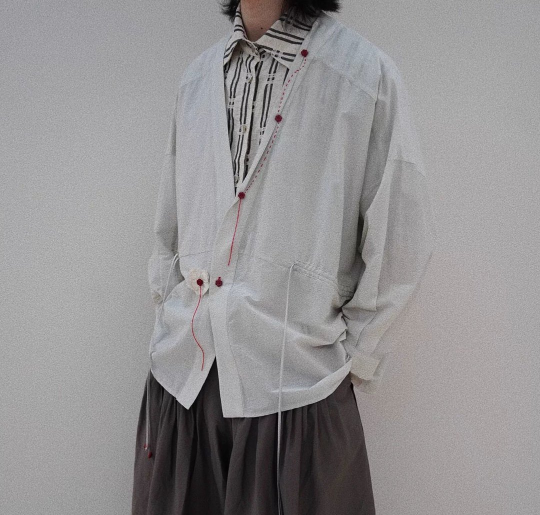 【花落】古典复古风/手工抽绳收腰防晒衣 - 女装上衣 - 其他材质 白色