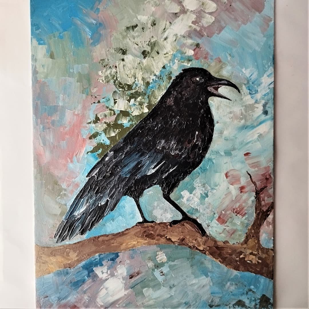 客廳 掛畫 Raven painting Bird painting wall decoration 壓克力畫 Hanging painting 禮物 Gift - 墙贴/壁贴 - 压克力 多色