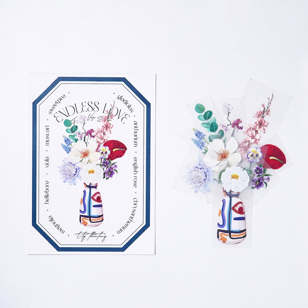 鲜花花瓶贴纸组：无限之爱 - 贴纸 - 塑料 多色