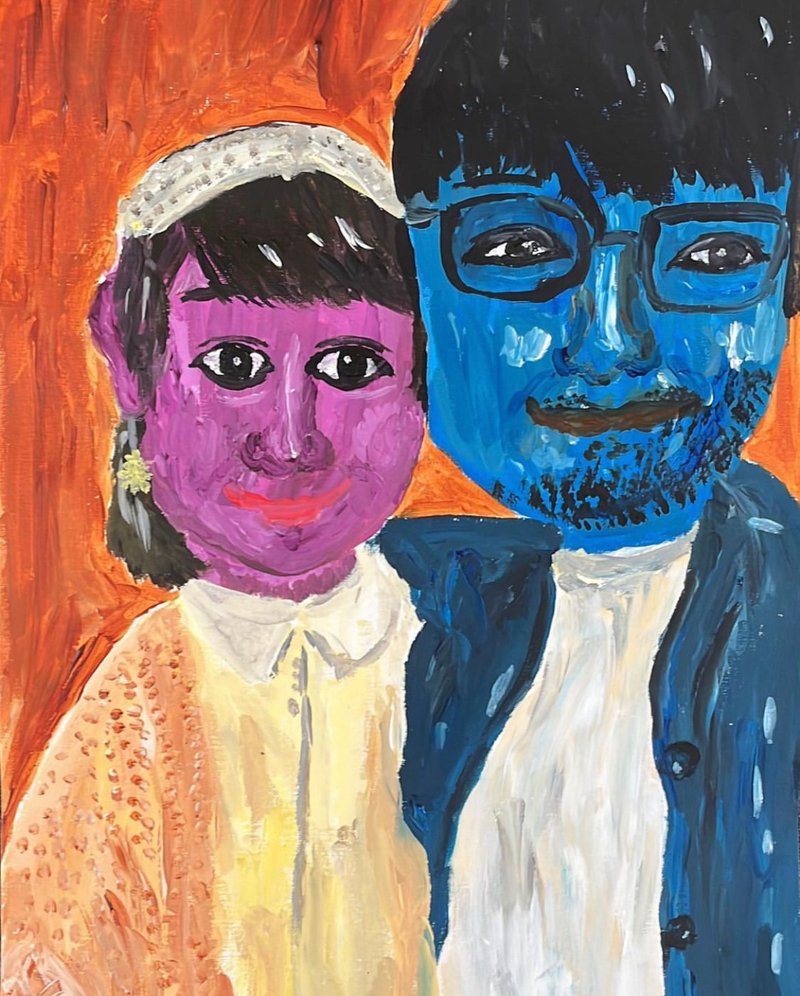 似颜绘来图订制人像造型画作(2人加背景) - 订制画像 - 纸 