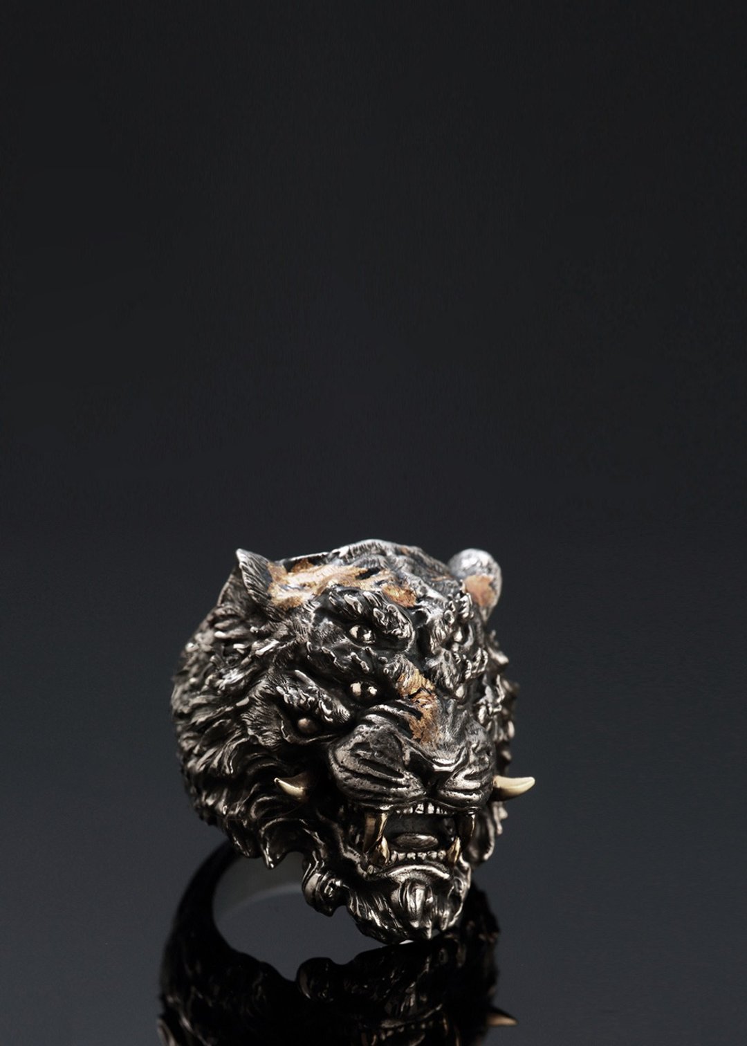 Chinese Zodica Tiger 金箔虎纹六眼老虎戒 | 生肖系列-壬寅年 - 戒指 - 纯银 银色