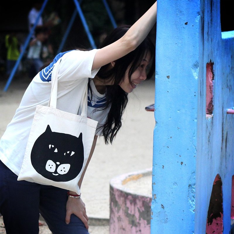 大猫手提袋 / 环保袋 / 嘟嘴猫 - 侧背包/斜挎包 - 棉．麻 白色
