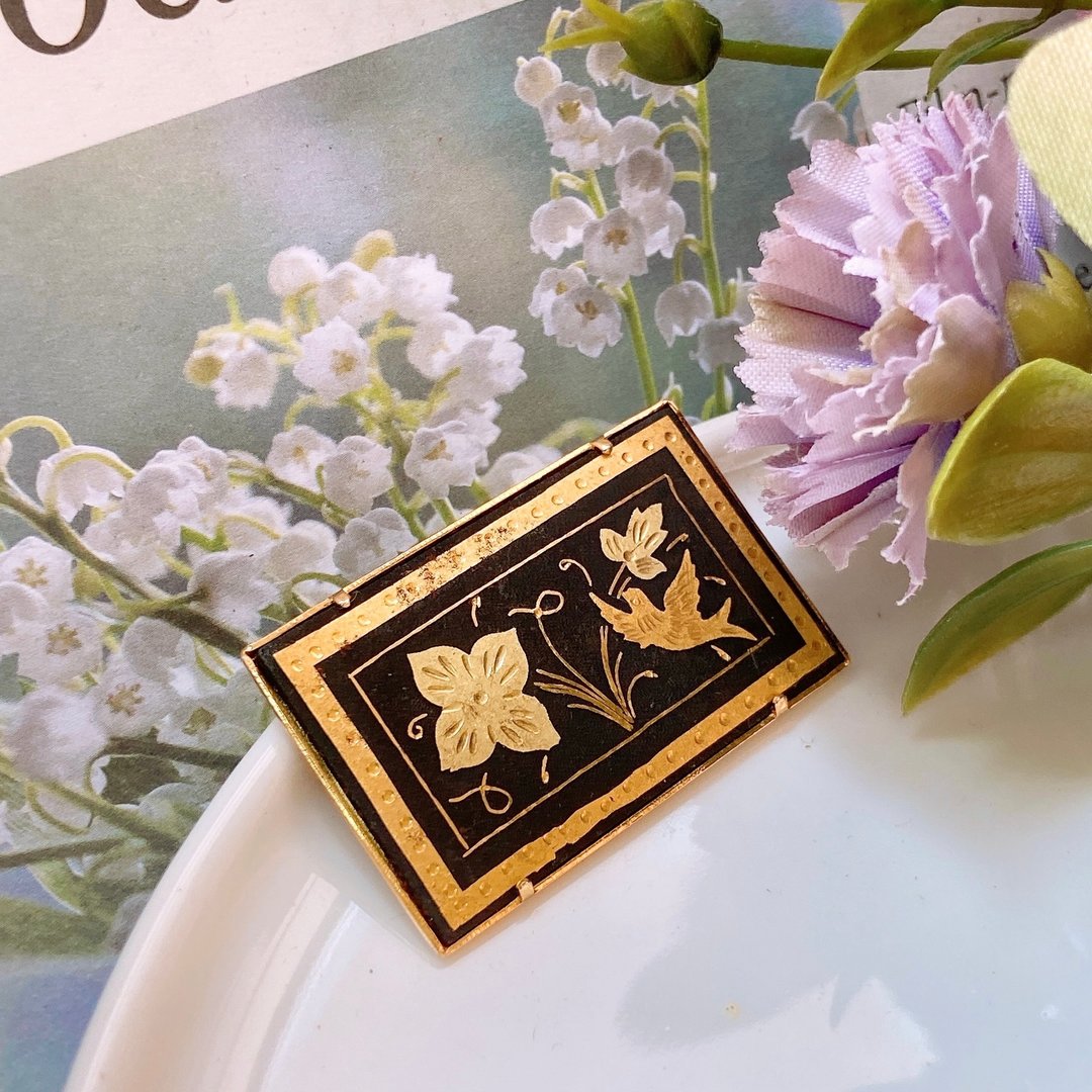 【西洋古董饰品】稀有西班牙大马士革24K工艺 掐丝花鸟  胸针胸章 - 胸针 - 贵金属 金色