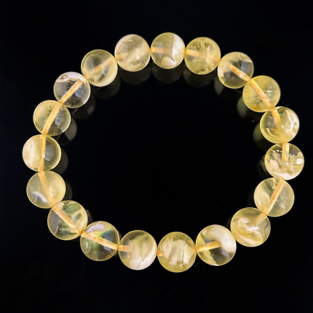 【腾彪琥珀】天然金绞白蜜蜡手链 11mm+ 带金沙 附保卡 妖孽云纹 - 手链/手环 - 半宝石 白色