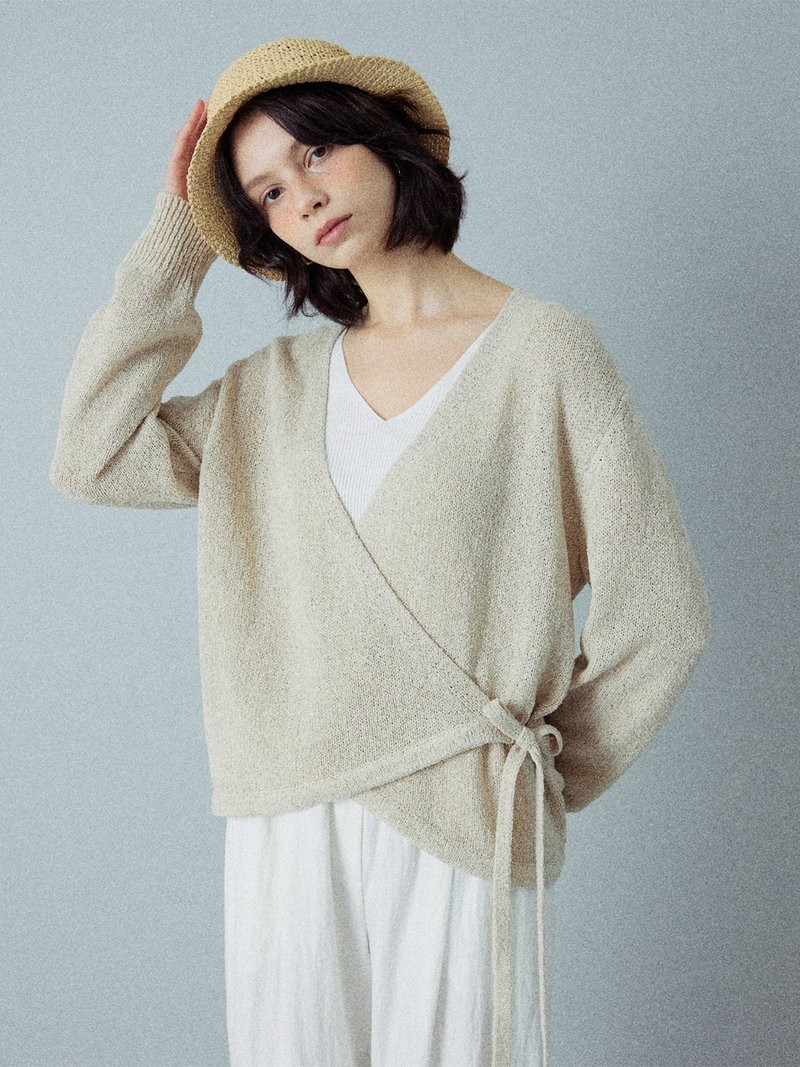 亚麻混纺裹身针织开襟衫_S M - 女装上衣 - 棉．麻 