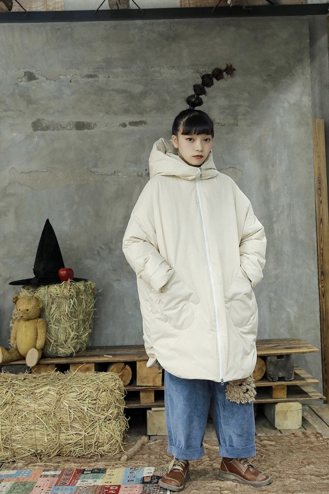 【绿野仙踪】泡面狗托托 保暖白鸭绒连帽廓形羽绒服 - 女装休闲/机能外套 - 棉 