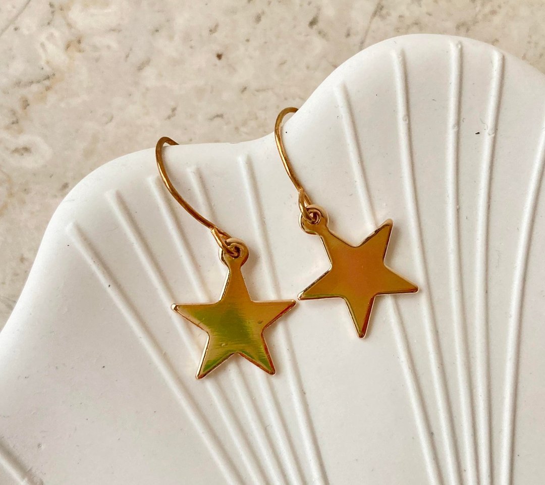 镀金星星耳环星星耳环925耳环裸石宝石轻珠宝半宝石 - 耳环/耳夹 - 其他金属 金色
