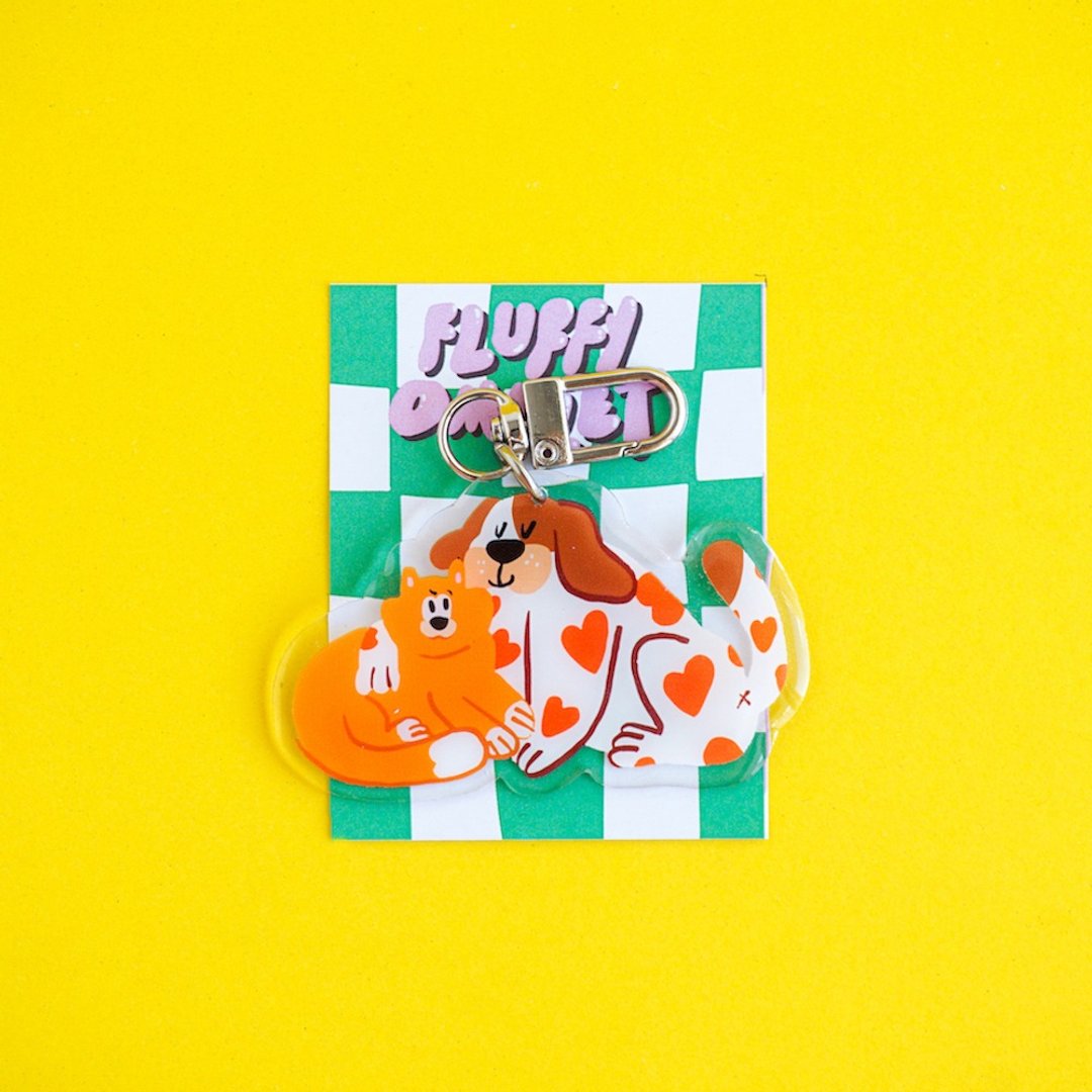 Fluffy Omelet - KEYCHAIN / PIN / PHONEGRIP - 南瓜猫与暖心狗 - 钥匙链/钥匙包 - 压克力 白色