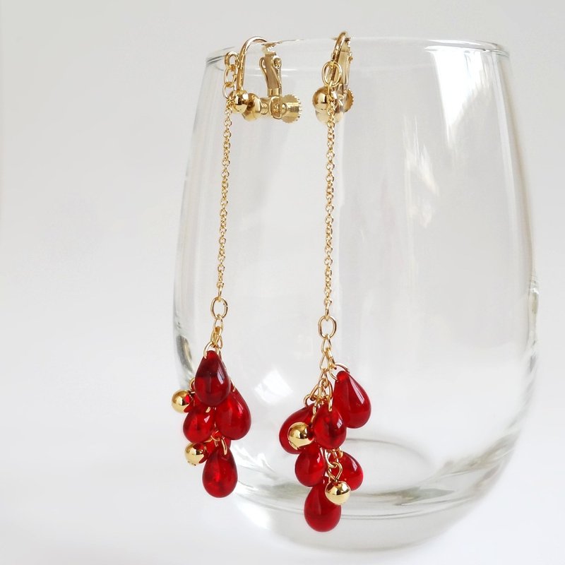 Light of Shamred Earrings - 耳环/耳夹 - 玻璃 红色