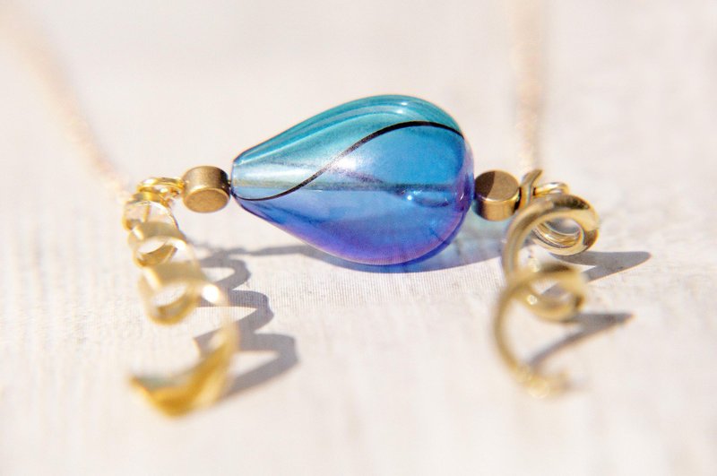 / 几何风 / 法式条纹口吹玻璃项链 短链 长链 锁骨链 - 渐层水蓝色的漩涡 - 长链 - 玻璃 蓝色