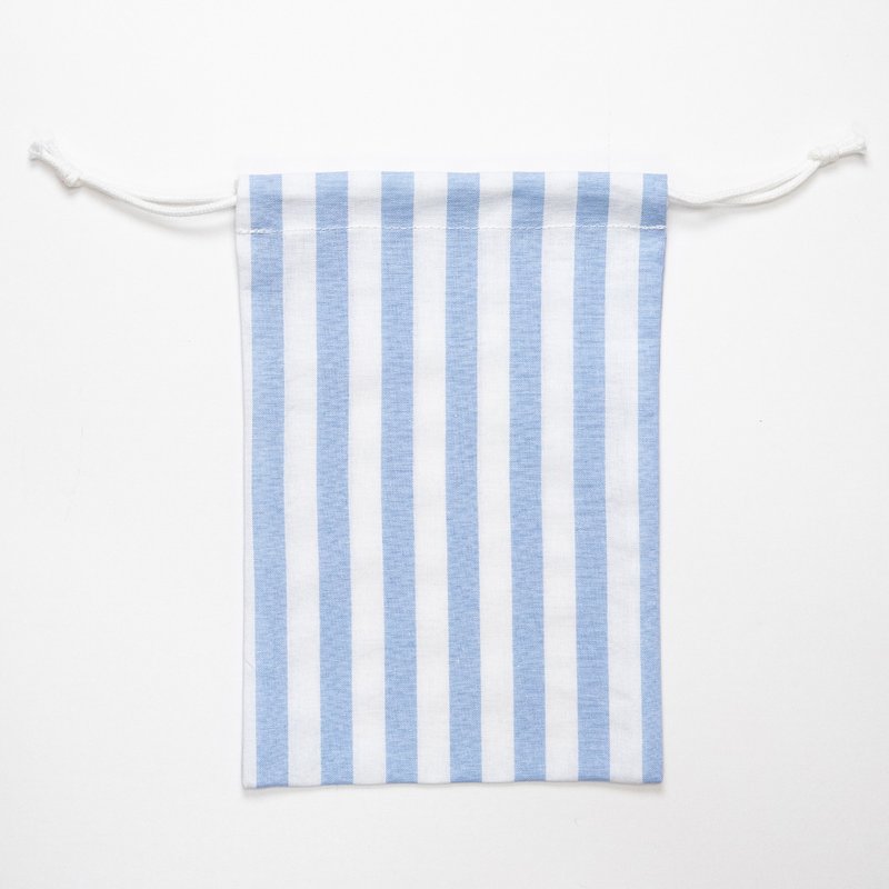 刺绣抽绳袋 - 蓝色条纹 - 编织/刺绣/羊毛毡/裁缝 - 棉．麻 蓝色