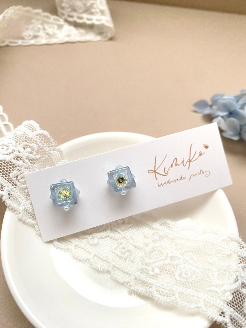 冰蓝灰星轨柔光几何耳环・静谧之光系列之二 - 耳环/耳夹 - 不锈钢 蓝色