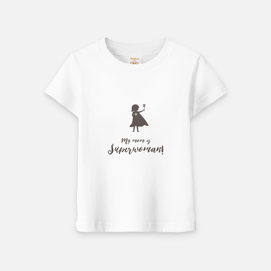 my mom is superwoman(深色版) - 童装短袖T-shirt - 中性连帽卫衣/T 恤 - 棉 白色