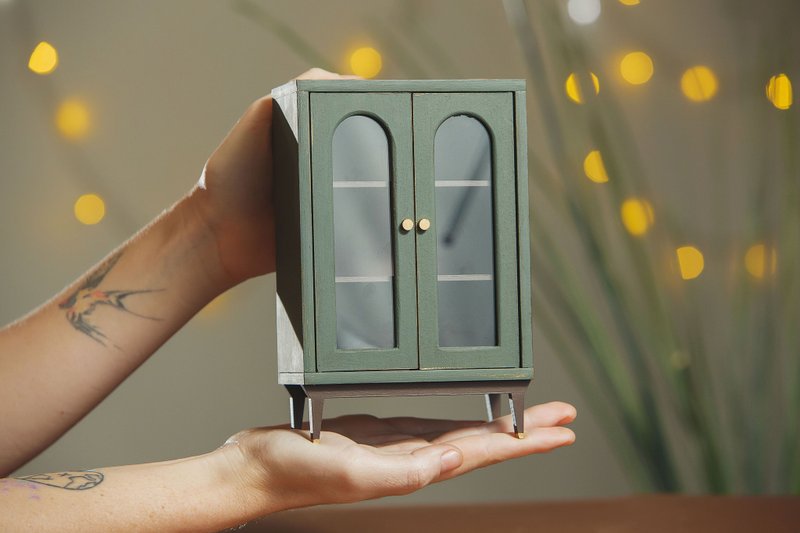 1/6人气娃娃迷你书柜。娃娃屋家具，立体模型 - 玩偶/公仔 - 木头 绿色