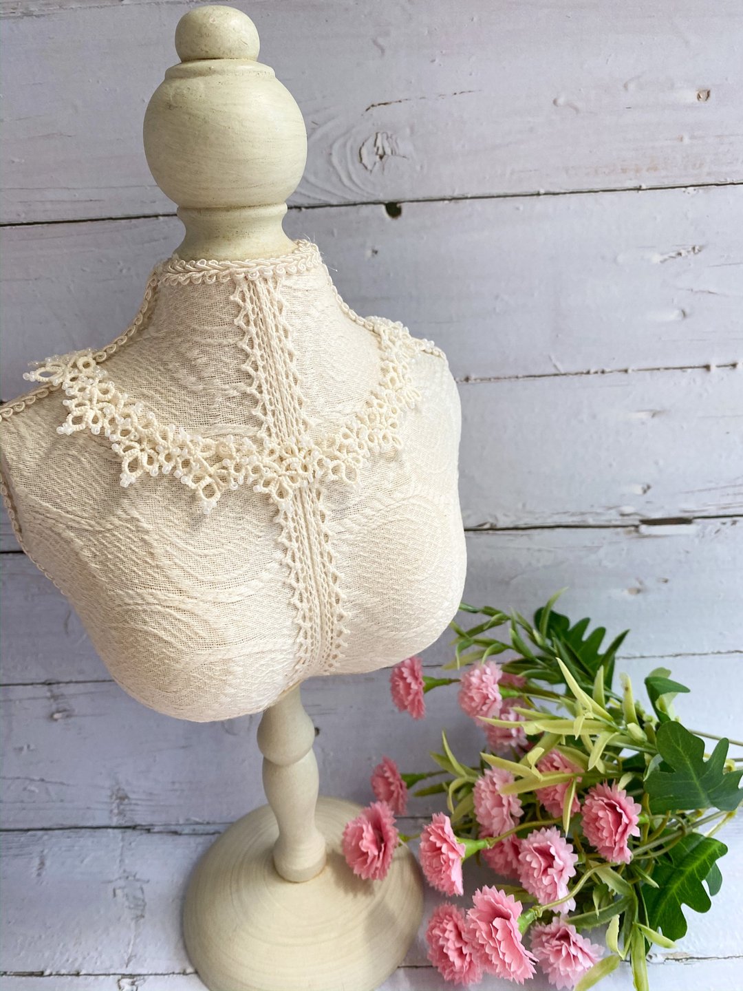 精致米白浅啡梭织颈錬 Tatting Necklace 婚礼 项 - 项链 - 棉 白色