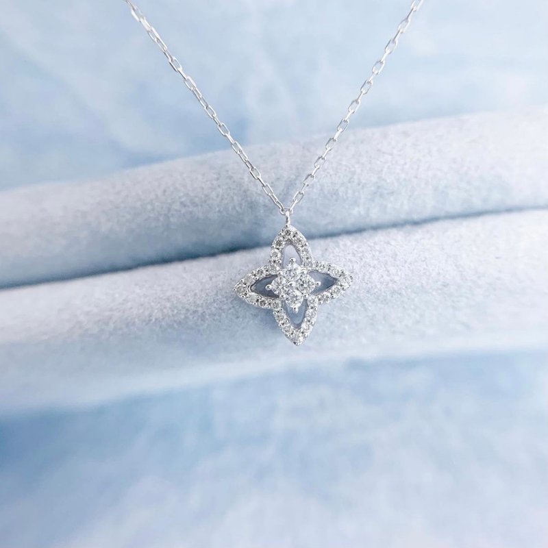 日本制 18k 20分 白k金 经典真钻 幸运草 钻石项链/颈链 - 项链 - 贵金属 金色