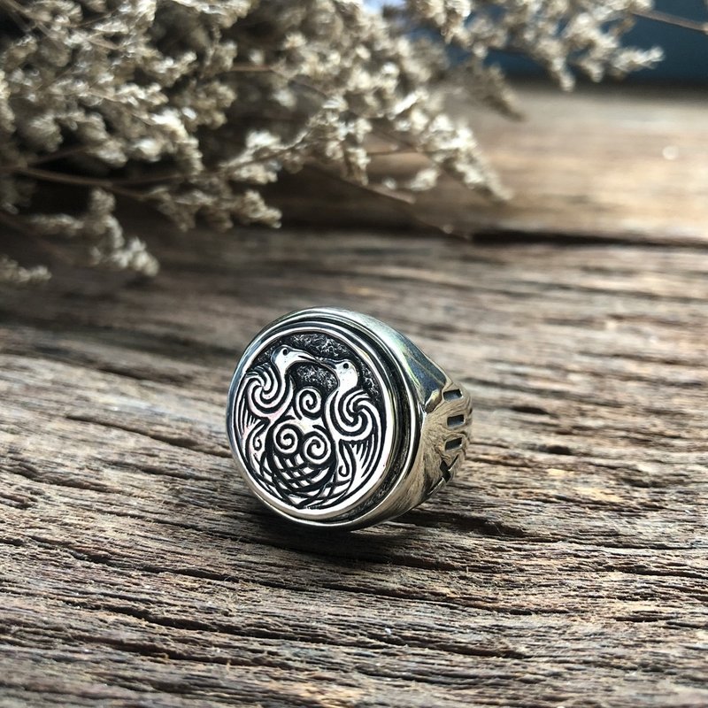 Hobo nicOdin Ravens ring viking jewelry celtic pagan Totem biker Huginn Boho man - 戒指 - 其他金属 银色