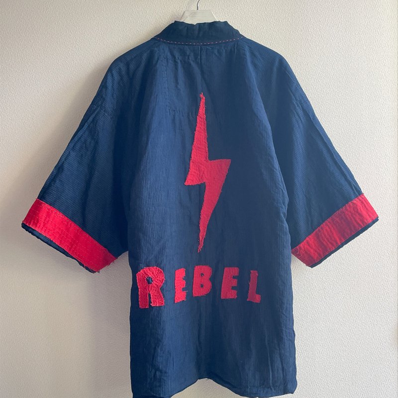 日本制 蓝染 Japanblue 拼接 双面穿 Noragi 刺子绣 野良着 中绵 - 中性连帽卫衣/T 恤 - 棉．麻 蓝色