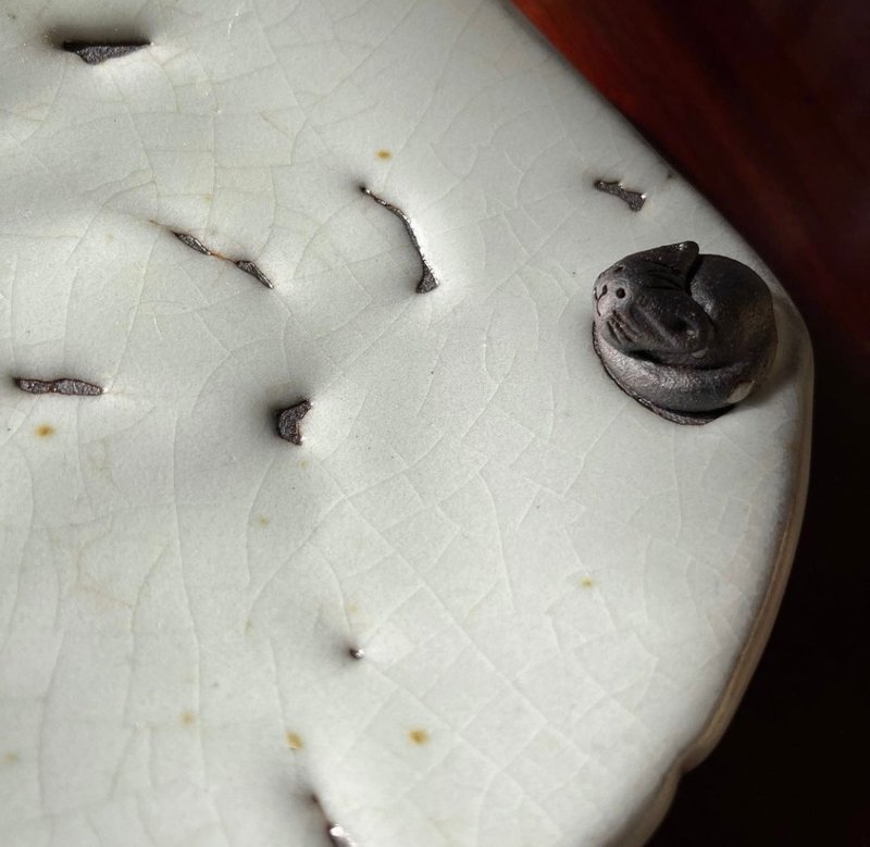 雪地里的小黑猫 / 方盘 / 陶 - 盘子/餐盘/盘架 - 陶 白色