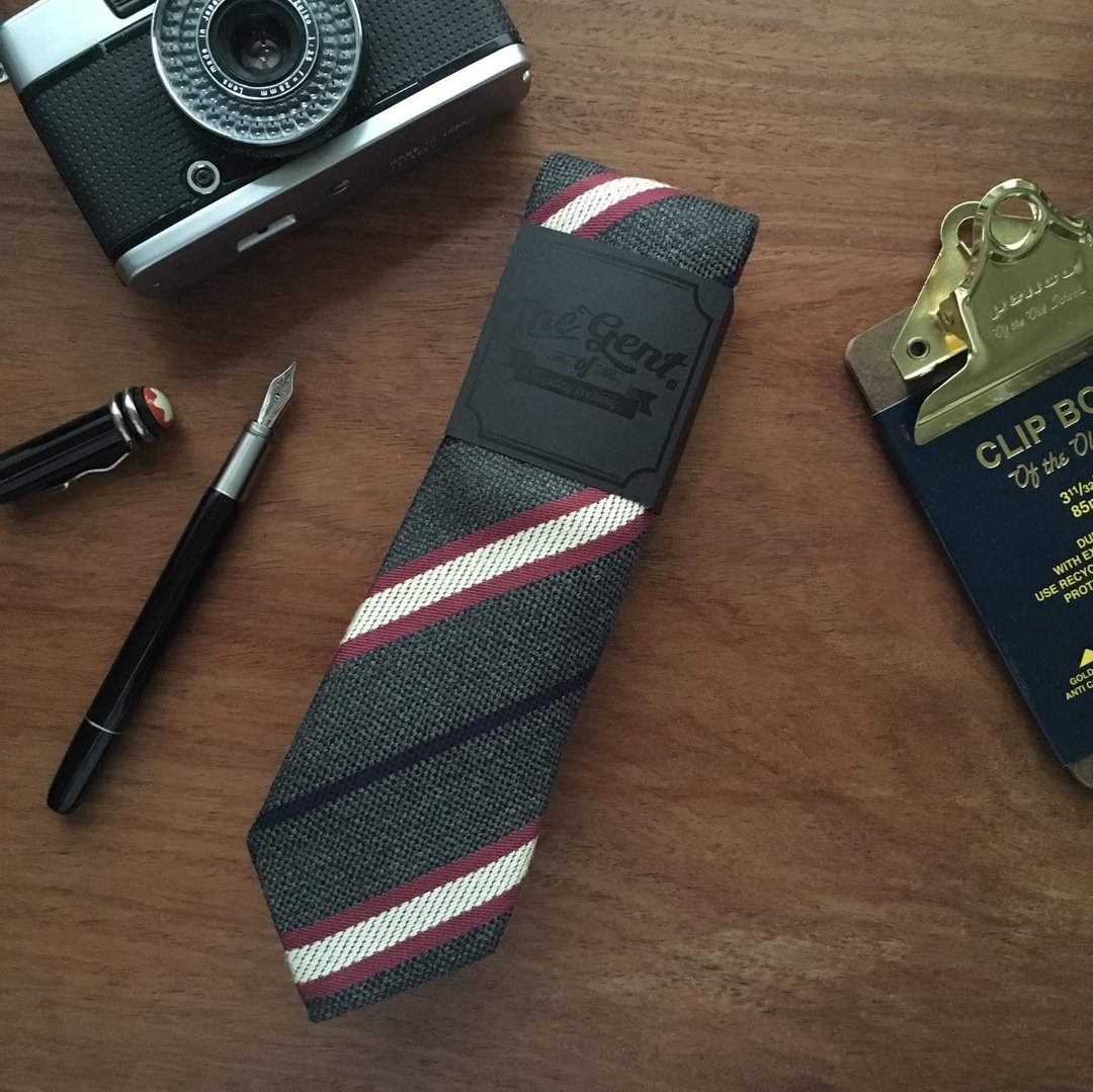 The GENT Grey Black Lightning Stripe Neck Tie - 领带/领带夹 - 棉 灰色