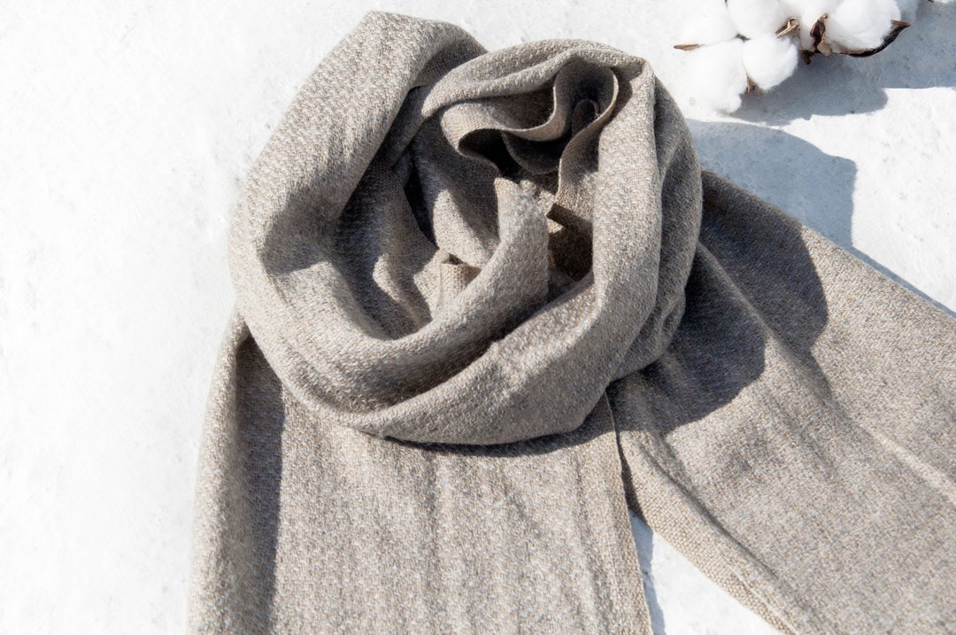 喀什米尔Cashmere/针织围巾/纯羊毛围巾/羊毛披巾-厚款沙漠色彩 - 围巾/披肩 - 羊毛 卡其色