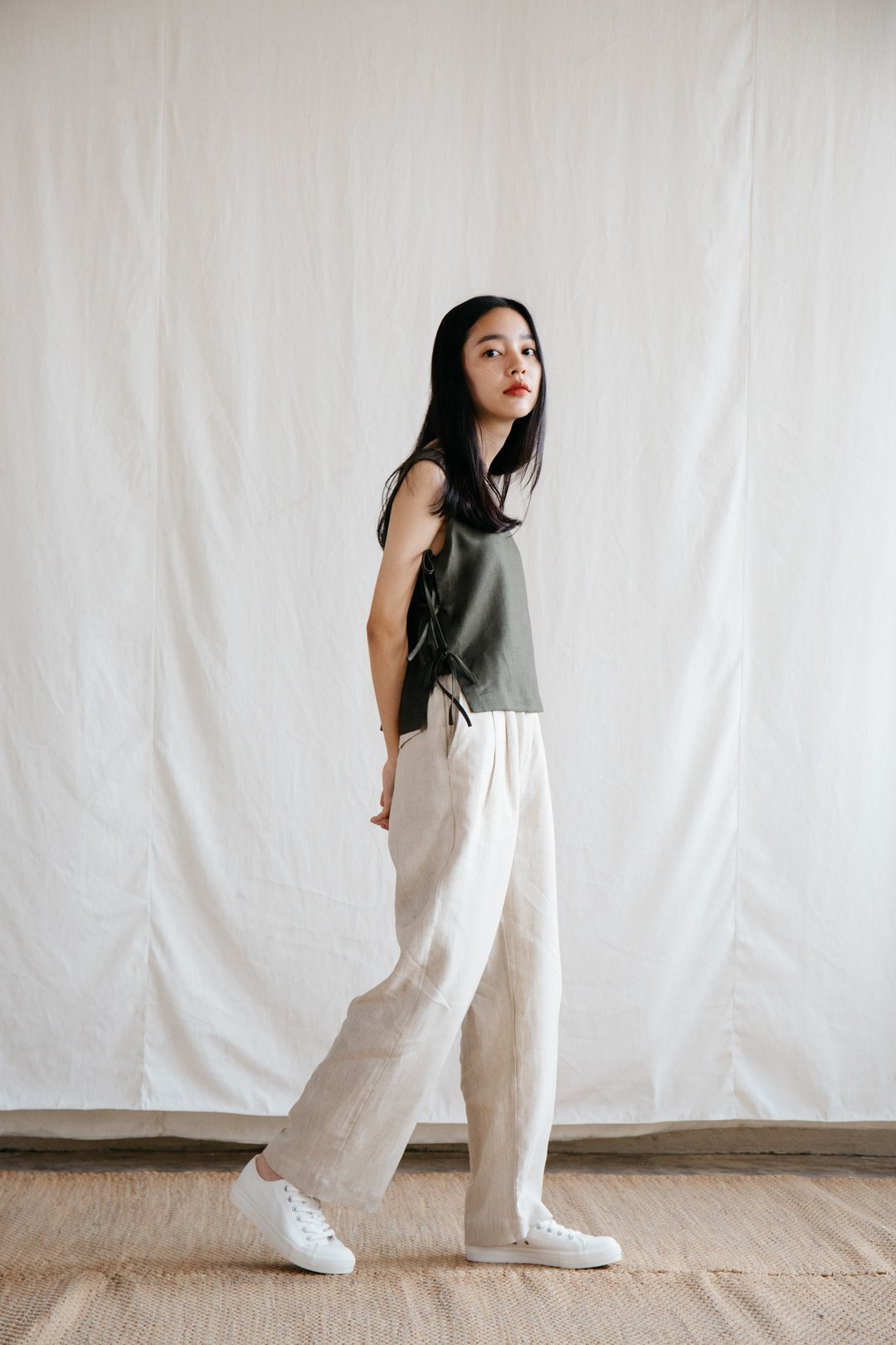 Relax Linen Trousers in Natural - 女装长裤 - 棉 卡其色