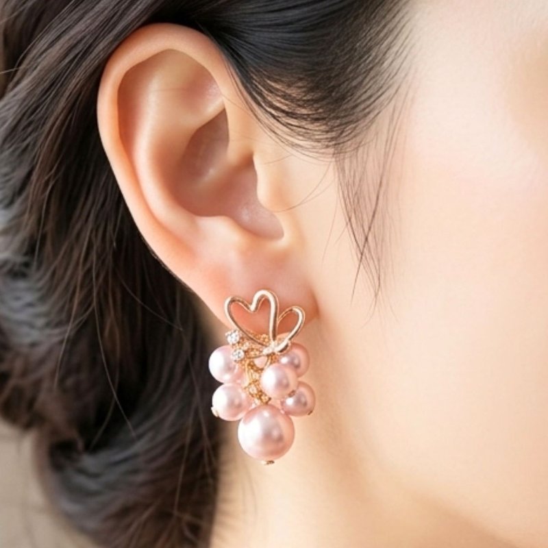 2way 粉色泡泡珍珠耳环 日本制造 - 耳环/耳夹 - 珍珠 粉红色