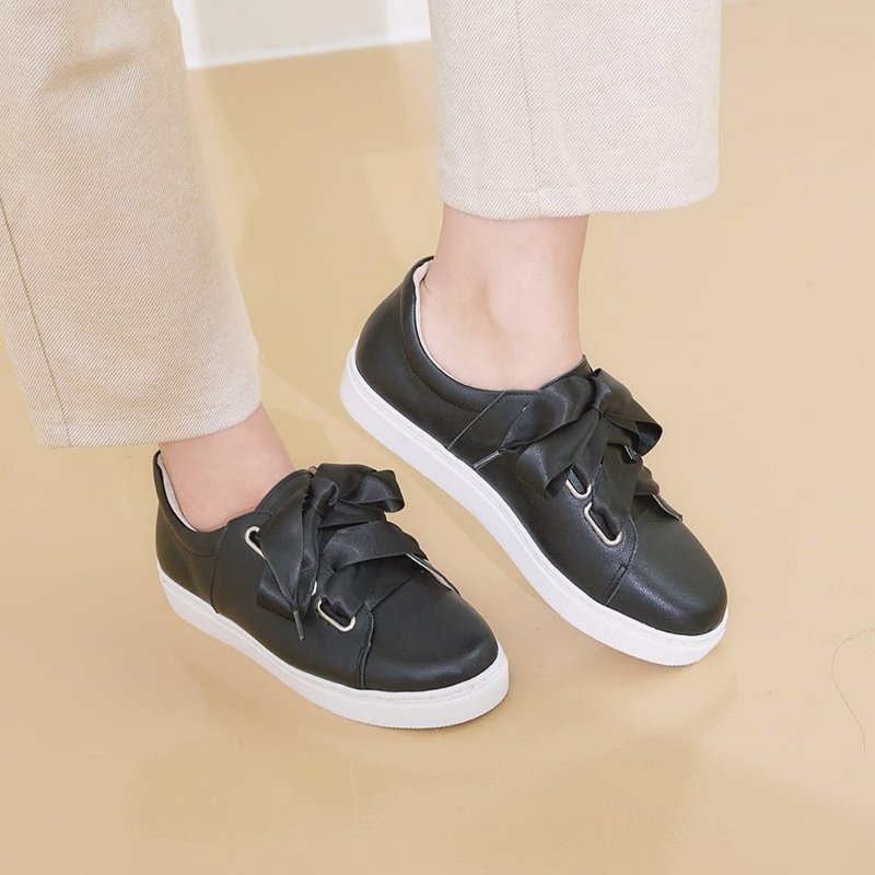 【前进的少女】牛皮缎带系绳休闲鞋_黑色冒险 - 女款休闲鞋 - 真皮 黑色