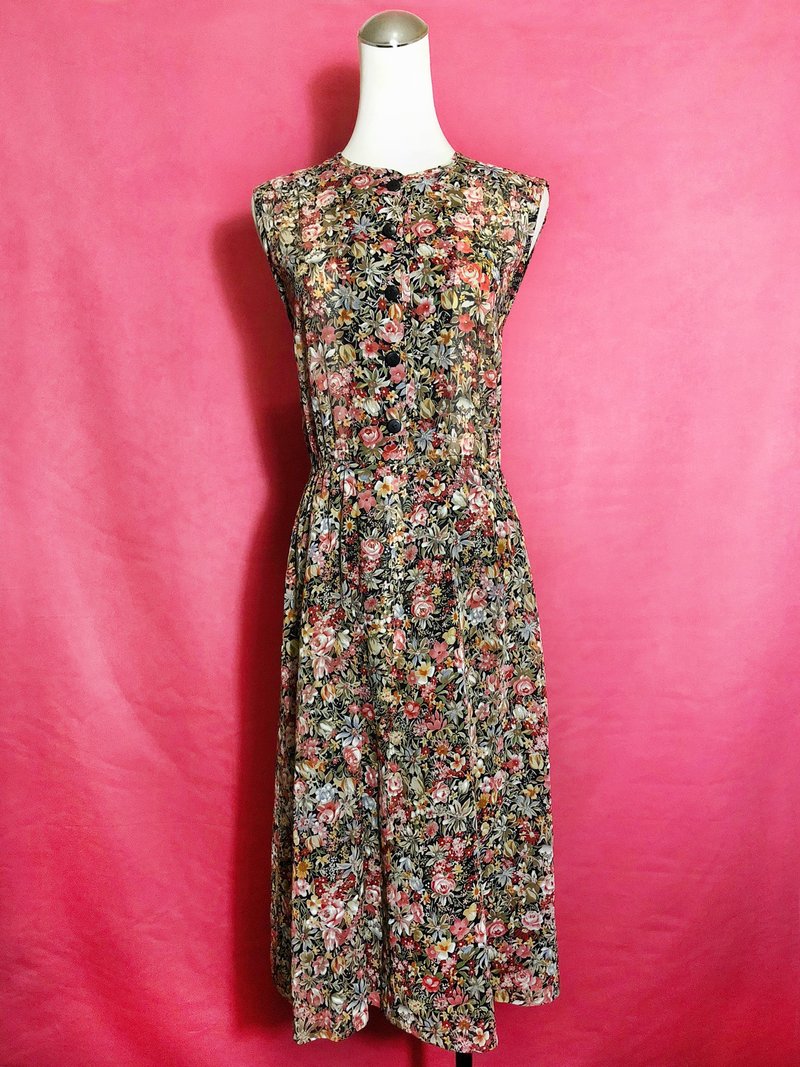 繁花棉质无袖古着洋装 / 国外带回 VINTAGE - 洋装/连衣裙 - 聚酯纤维 多色