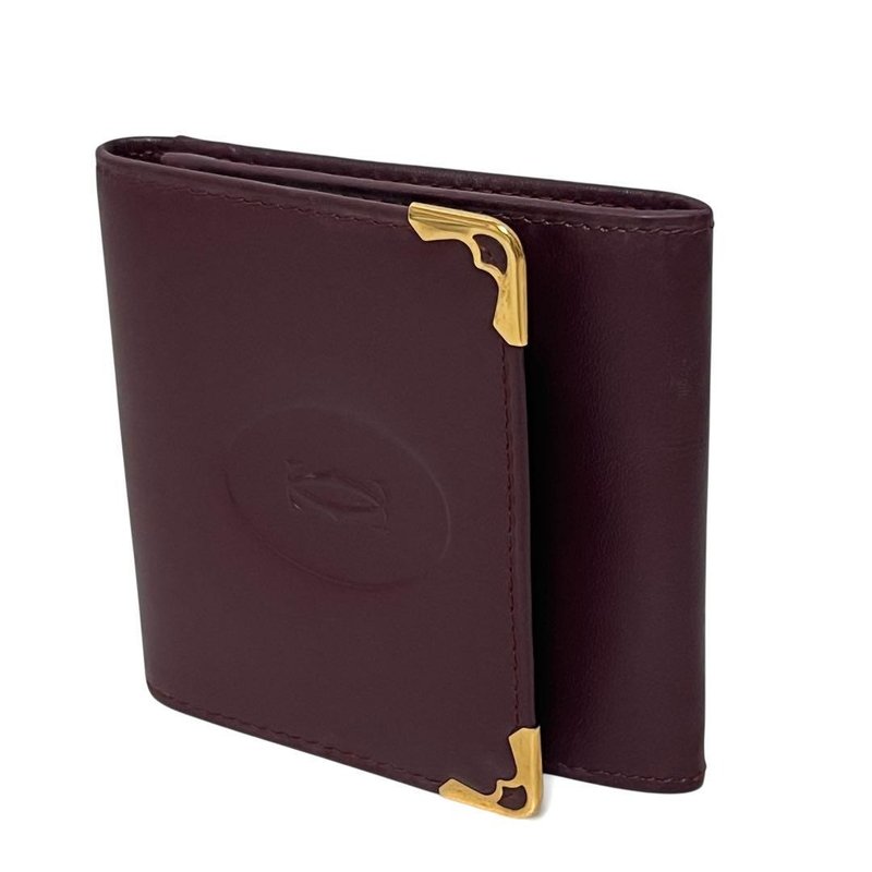 正品 Cartier 卡地亚 零钱包  coin case Must 经典格纹 皮革 酒红色 鲜红 全新相仿品 - 皮夹/钱包 - 真皮 红色