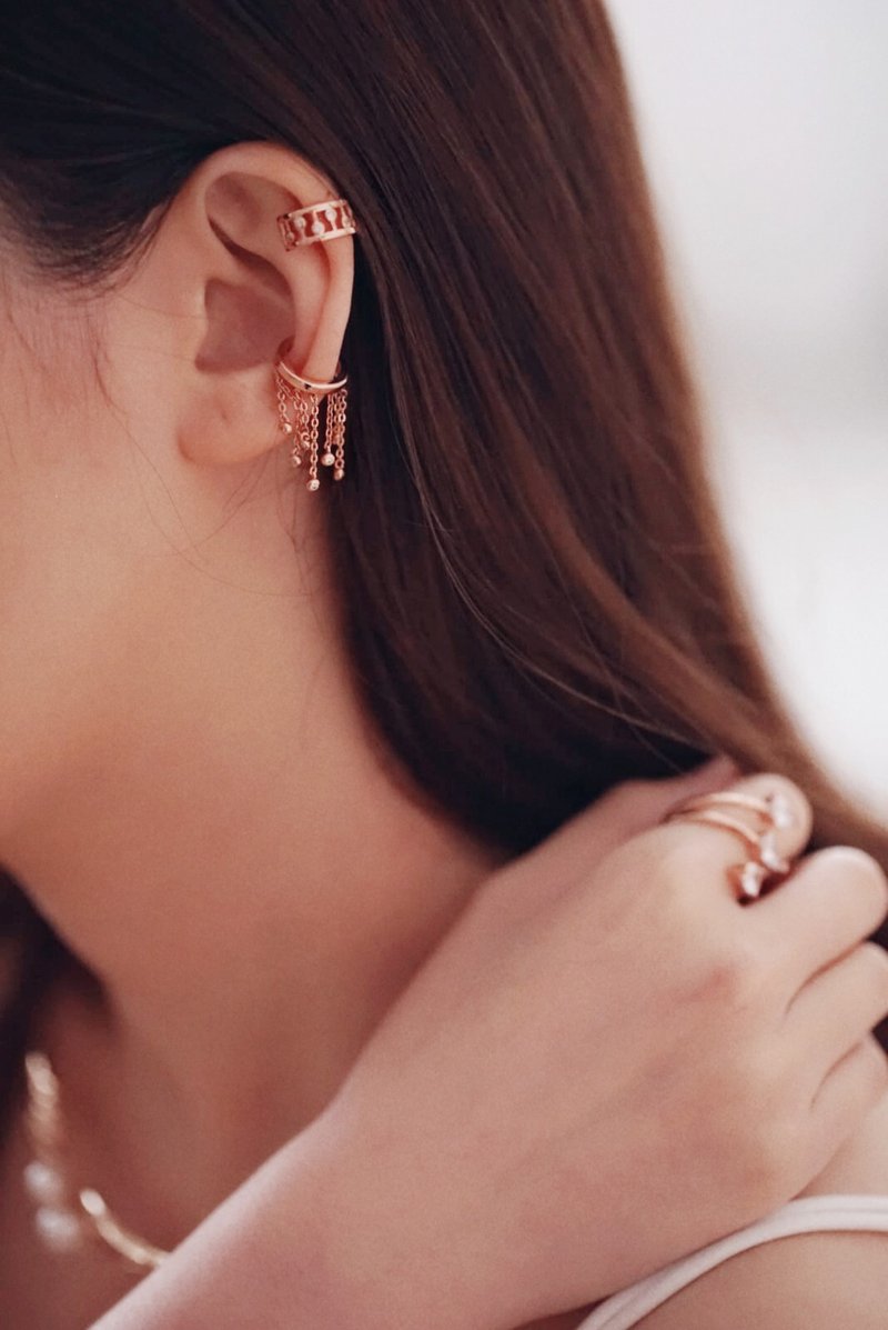 Rain stars collection 流星雨系列 闪烁星星/ 星光纯银镀金耳扣 - 耳环/耳夹 - 纯银 银色